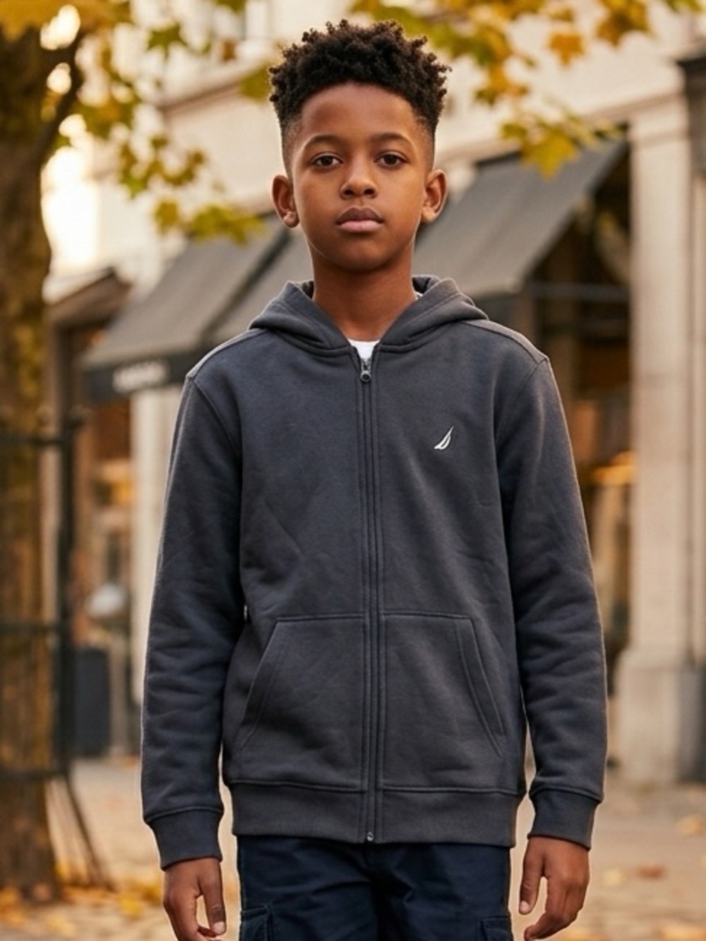 NWT Nautica Unisex Childs Navy Blue Full Zip Logo Hoodie Jacket - Size L/14-16
